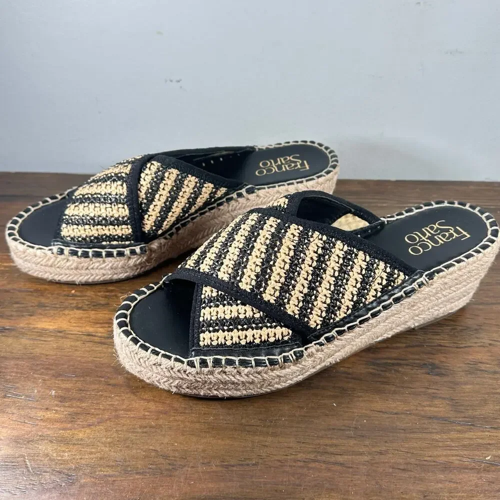 FRANCO‎ SARTO Pacifica espadrille platform wedge sandals slides woman's size 8